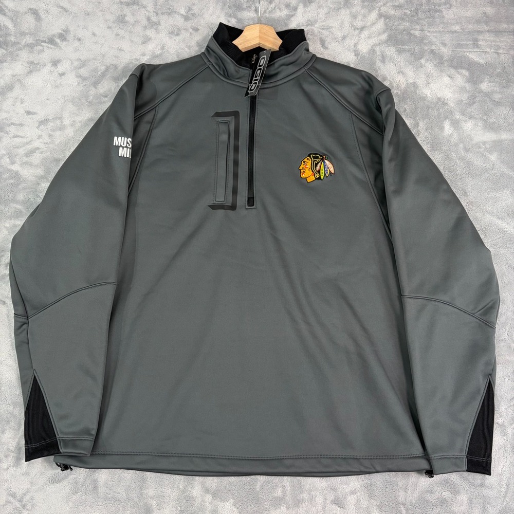 Chicago Blackhawks OGIO Mens XL Fleece Lined 1/4 Zip Pullover Gray NWT